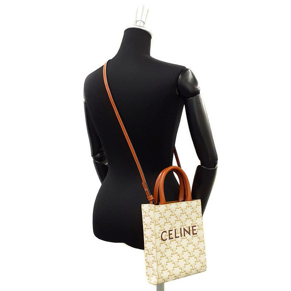 Celine Triomphe Canvas Mini 2way Bag White Brown - Picture 9 of 9